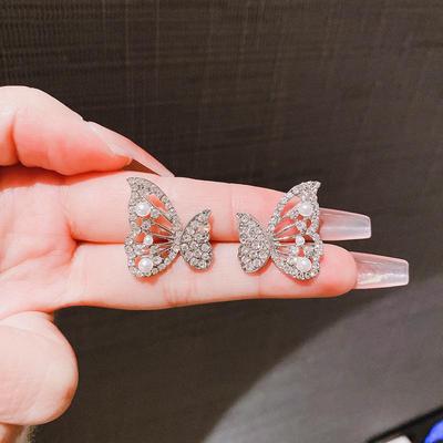 925 Silver Butterfly Diamond Earrings for Women - Versatile One-Piece Design with Back-Hanging Feature
