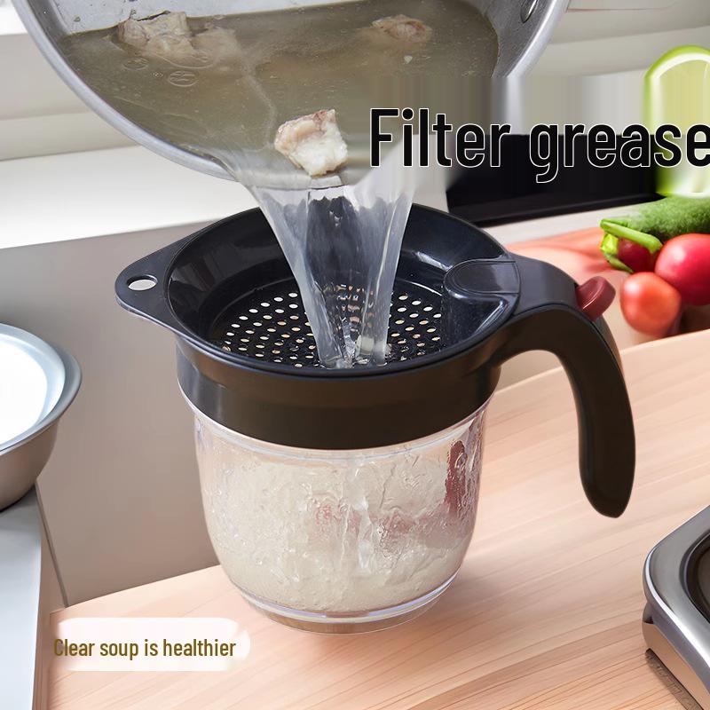 Large Capacity Oil-Water Separator Strainer with Mesh for Kitchen Soup and Residue Filtration