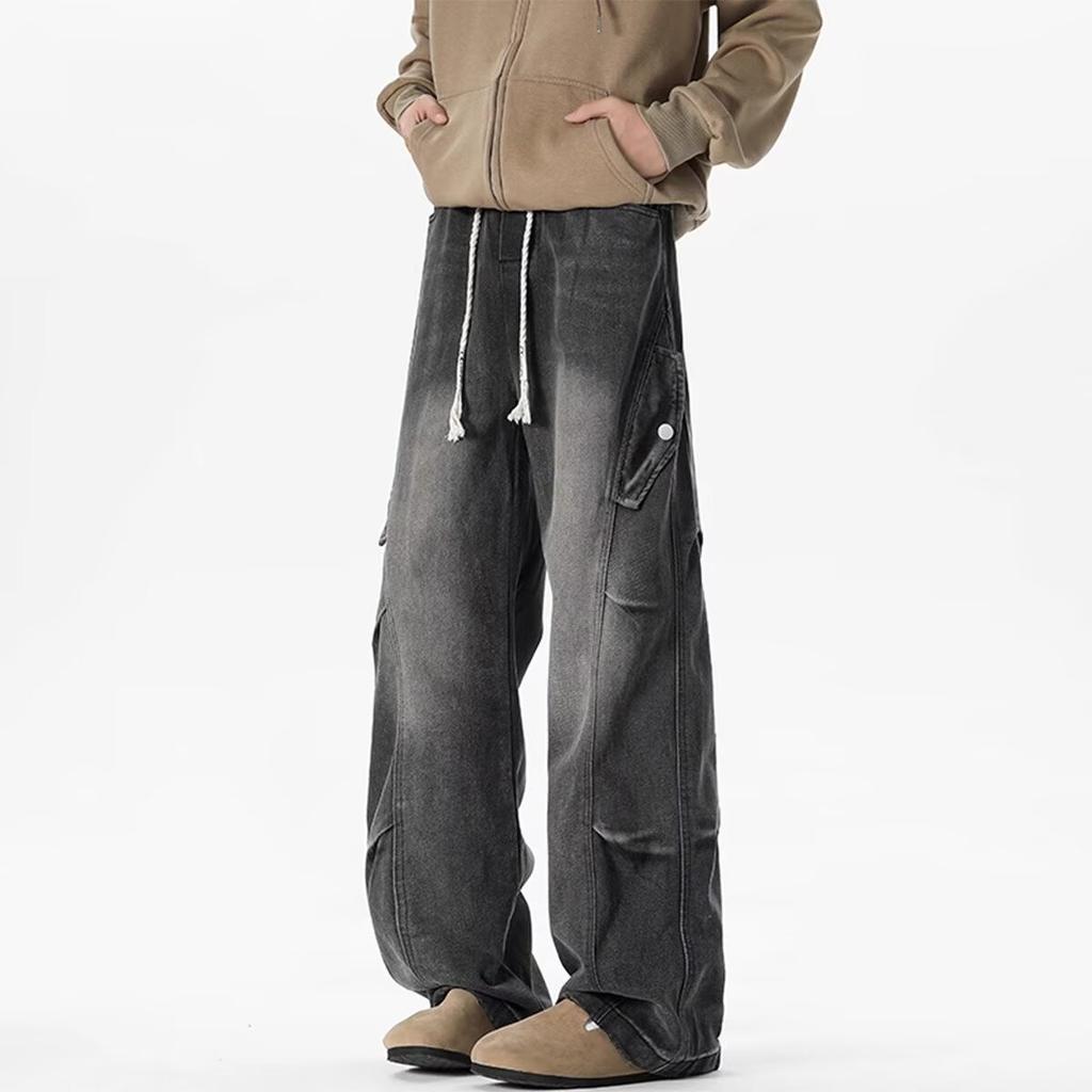American Yellow Mud Dyed Jeans Men's Autumn Trendy Brand Vibe Wide-leg Pants Old Straight Trousers Scimitar Slightly Pulled Trousers