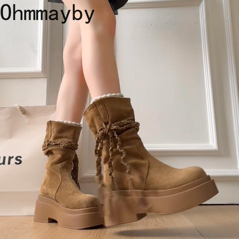 Autumn Winter Women Western Ankle Boots Fashion Tassel Height Increase Shoes Street Style Banquet Party Short Botas Mujer