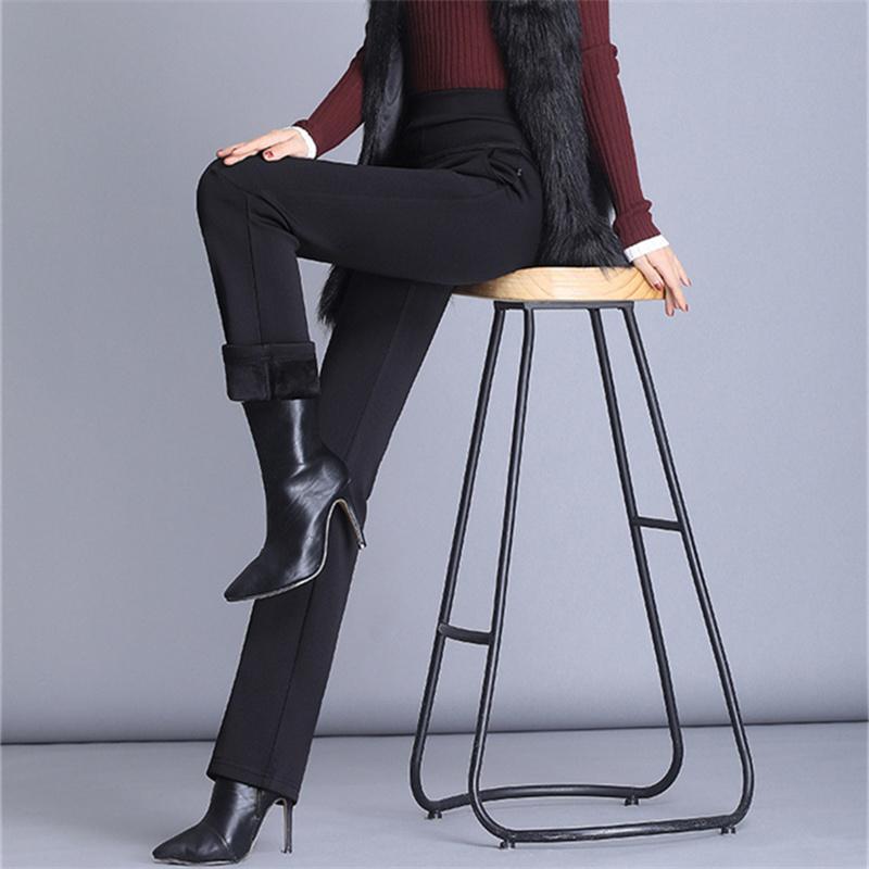 winter warm thick fleece high waist Women's straight Capris pants for women baggy pants woman trousers  black white