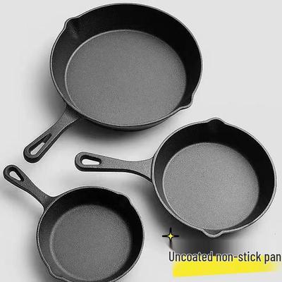 Non-Stick Cast Iron Skillet: Small Flat-Bottom Frying Pan, Old-Fashioned Omelette Cookware, Induction Compatible