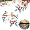 Watercolor Bird Sticker Christmas Window Sticker, Santa Hat On Beey Holiday Party Accents Branch Static Decal, Waterproof Cling for Seasonal Clings