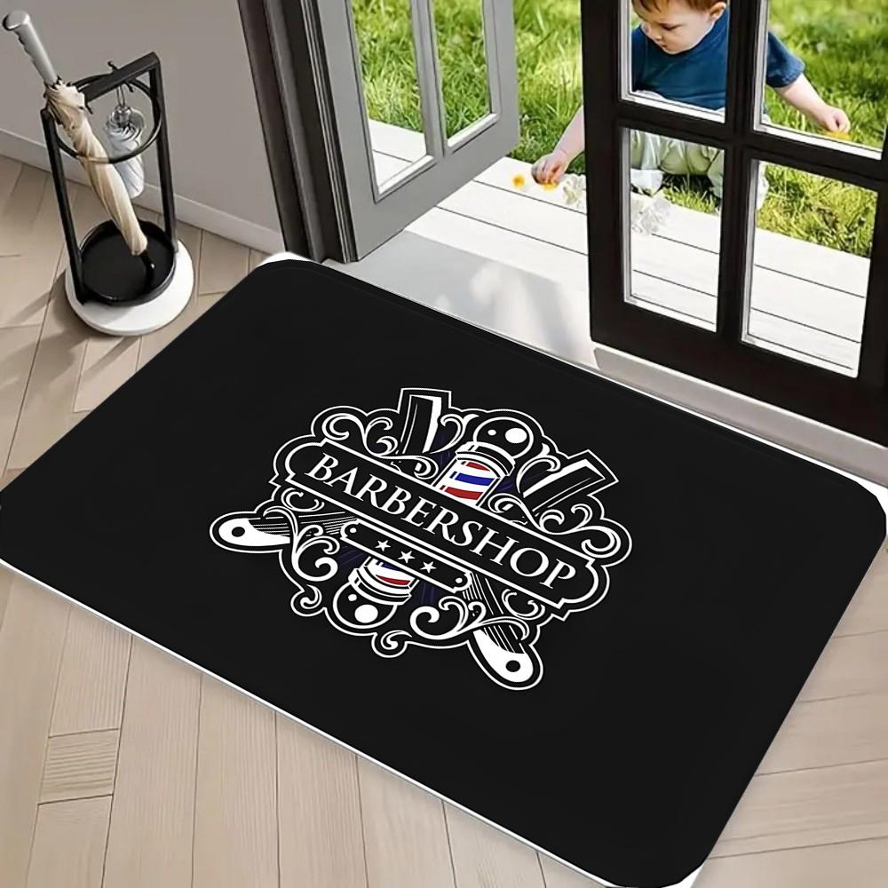 Retro Barber Shop Print Indoor Floor Mat Slip-resistant and Durable Entrance Carpet Barber Shop  Foyer Retro Decorative Foot Mat