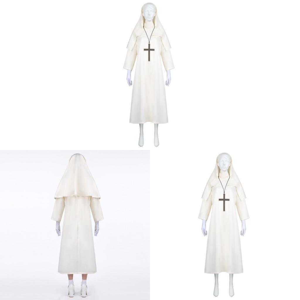 Costume da Suora Cosplay di Halloween in Tessuto Poliestere per Role Play Fantasy