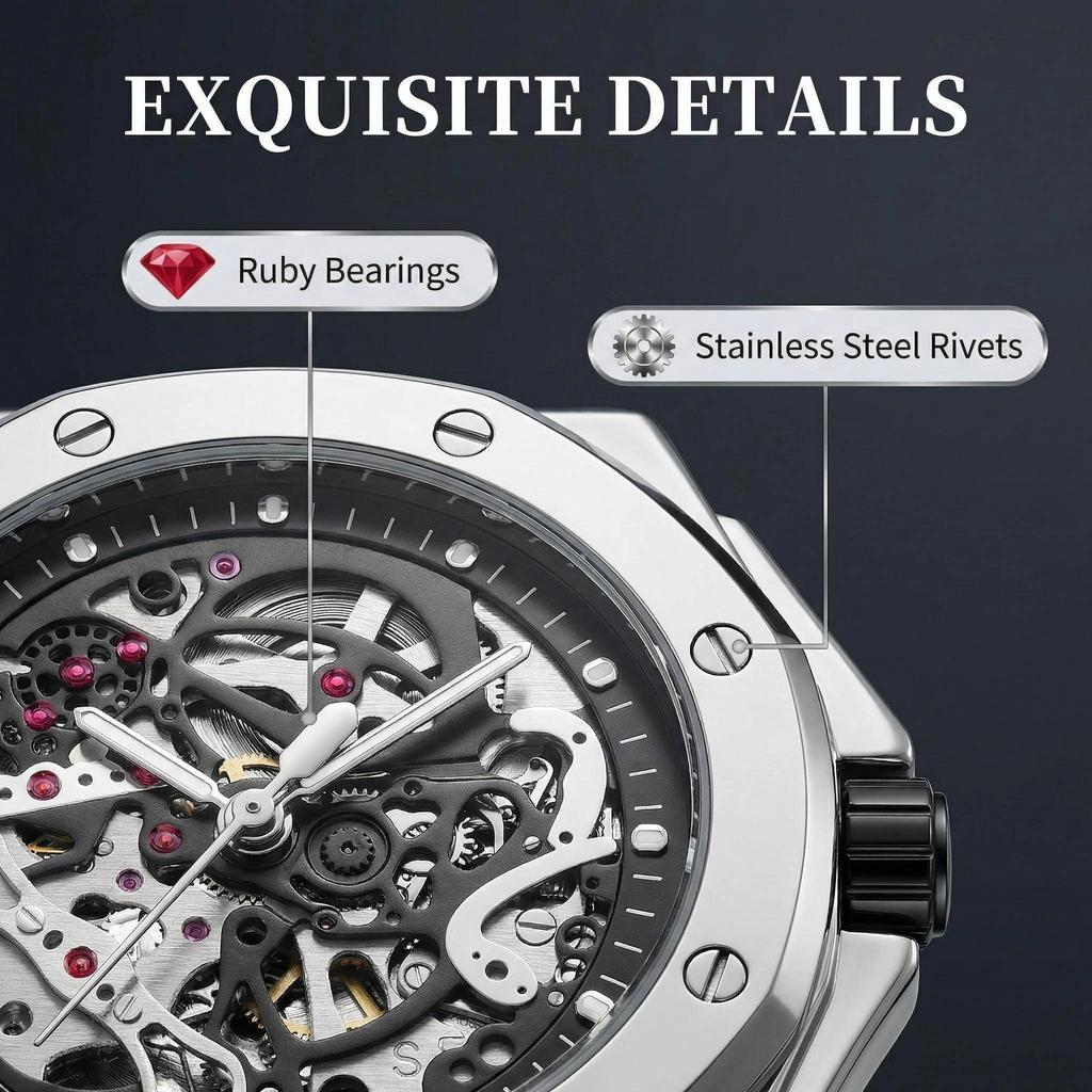 Hollow Automatic Skeleton Watches for Men Sport Visible Mechanical Movement Luminous Watch Waterproof Silicone Strap