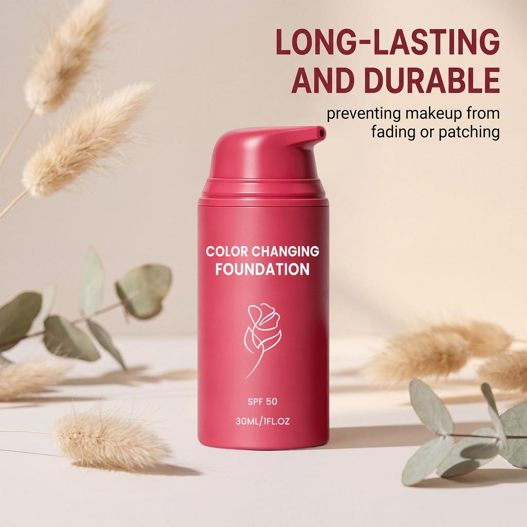 Color Changing Foundation Even Skin Tone Non‑Cakey Fade Fine Lines Lightweight Texture Oil Control Natural Finish Base Makeup