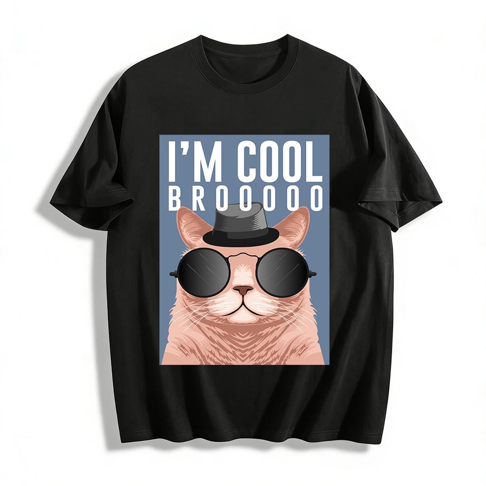 Cool Cat With Sunglasses Hat Print Trendy Casual Short Sleeve Top Pure cotton T-shirt XXS
