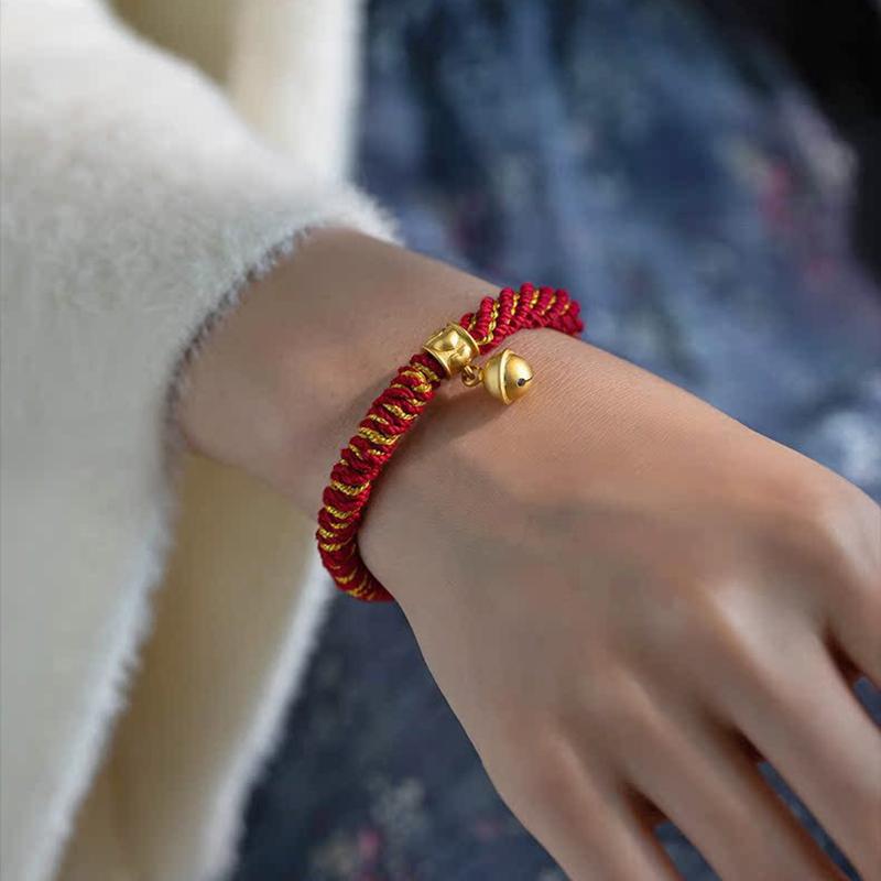 Handgewebtes tibetisches Armband Bunter Faden Glücksbringer Seilarmband mit Glocke Damen Armreifen