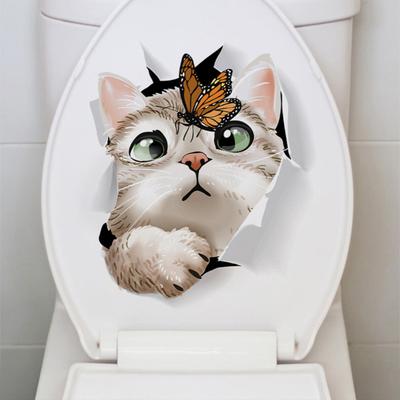Decorative Toilet Sticker Self-adhesive Waterproof Easy-peel Traceless Bathroom Toilet Lid Sticker Cat Shaped
