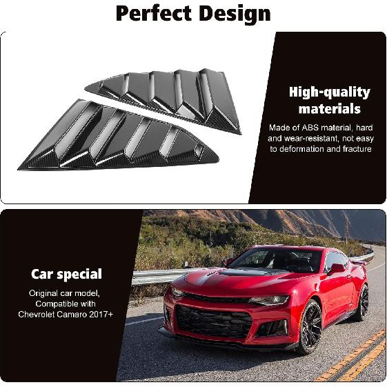 RT-TCZ Carbon Fiber Rear Quarter Side Window Louvers Sun Shade Cover Wind Vent Air Deflector Decoration Exterior Accessories for Chevrolet Camaro