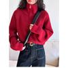 Fashion Autumn Winter Semi-turtleneck Zipper Women Knitted Sweater Long Sleeve Loose Short Tops New Solid Color Office Casual Simple Clothing