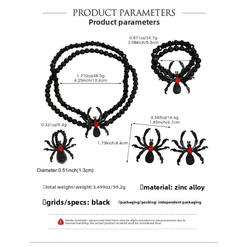 Meier Gothic dark punk statement halloween diamond spider necklace, bracelet, and ring set