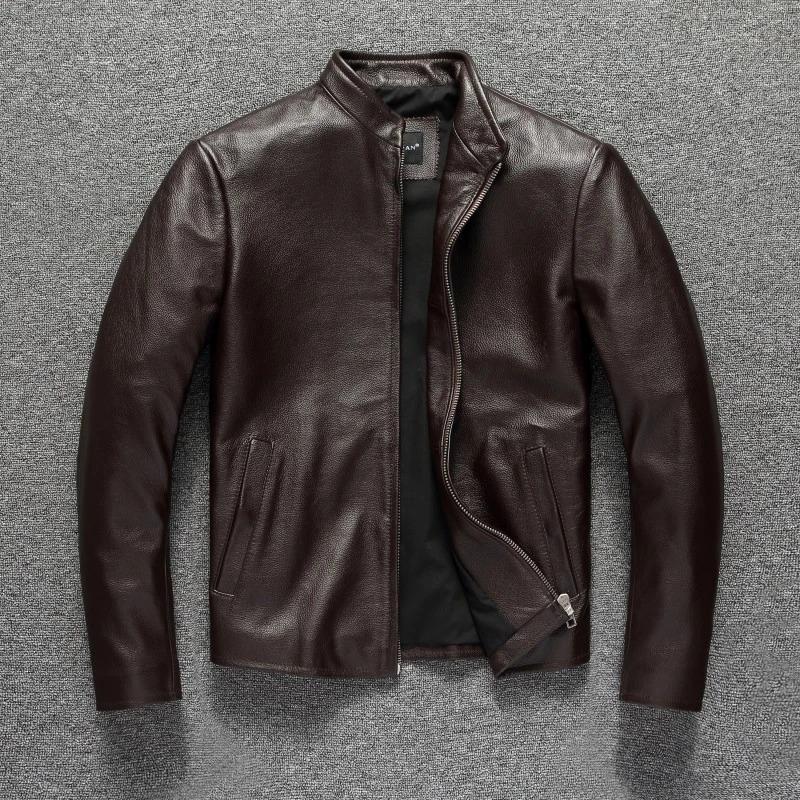 Chinese Size Men's Genuine Leather Jacket 100% Natural Cowhide Leather Coat Men Skin Clothing Autumn Spring Asian Size S-6XL