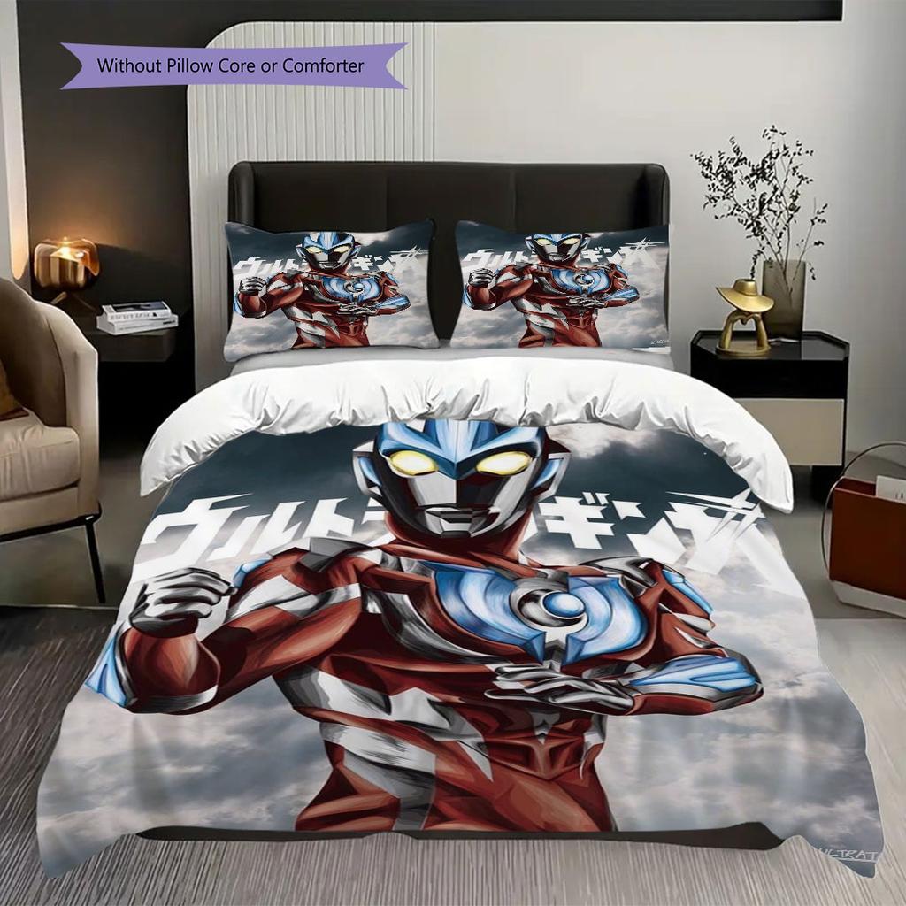 Three-piece cartoon Ultraman Tiga printed bedding set,(1*Duvet Cover + 2*Pillowcase, Without Core) suitable for bedroom use.