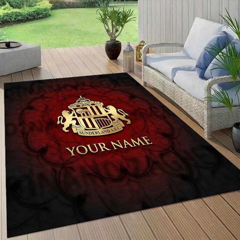 Custom Name Sunderland AFC2 Flannel Pattern Square Carpet,Area Rug,Carpet Rug for Living Room Bedroom Sofa Playroom Decor,Non-slip Floor Mat