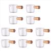 ABWR-10PCS Transparent Glass Creamer With Wooden Handle, Mini Coffee Milk Creamer Pitcher. 50Ml