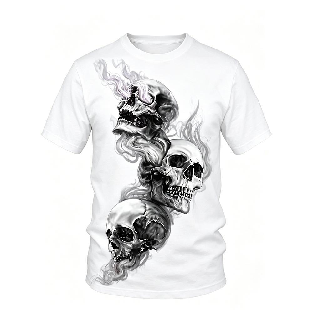 Men's 3D Skull Smoke Print T-shirt Navy Blue Casual Crew Neck Short Sleeve Top Streetwear Gothic Hip Hop Summer Fashion Tops