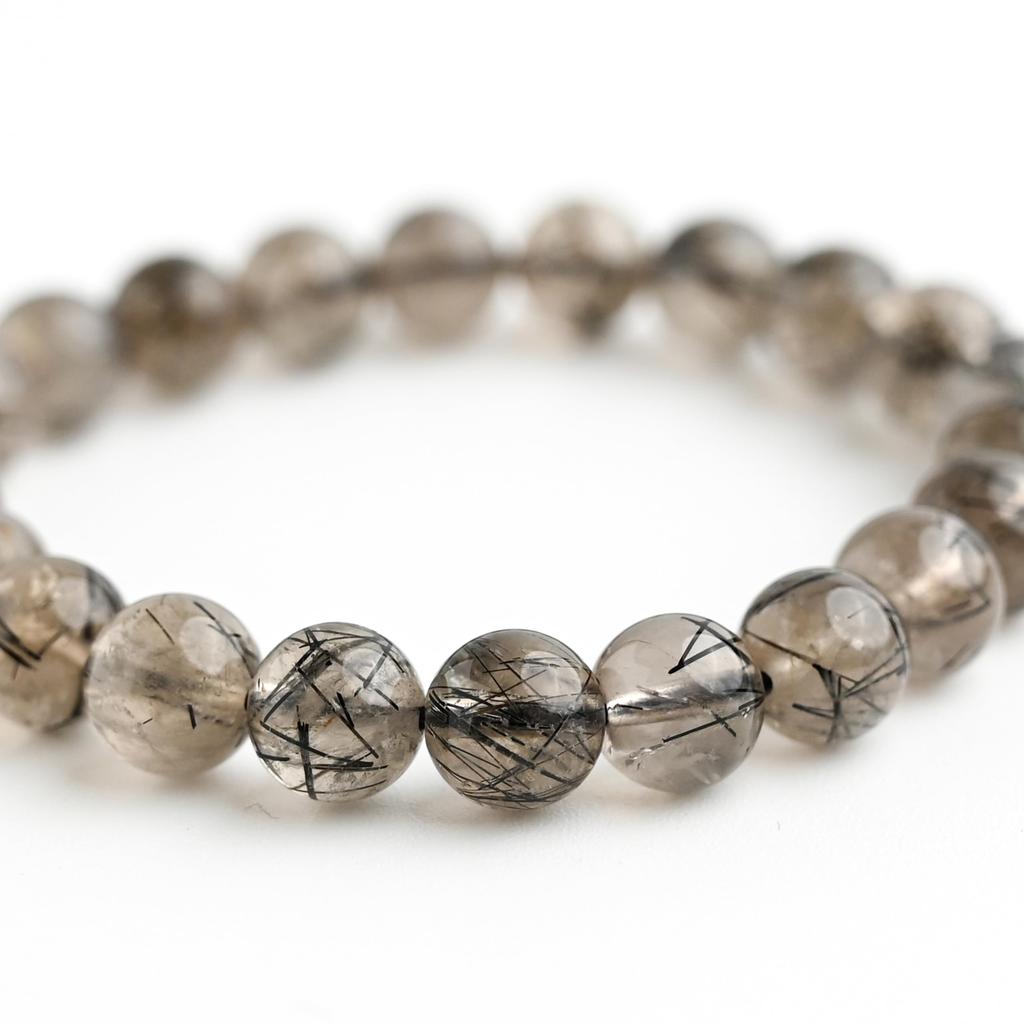 Black Smoky Rutilated Quartz Bracelet Tourmaline in 16cm Wrist Limited Natural Power Prayer Good Luck Feng Shui [Eigado] (Black Quartz) 8.5mm Stone,