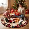 Winter Holiday Floor Covering 3D Optical Illusion Round Christmas Rug, Cute Santa Claus Crystal Velvet Mat, Entryway Carpet Vivid Printed Circular for