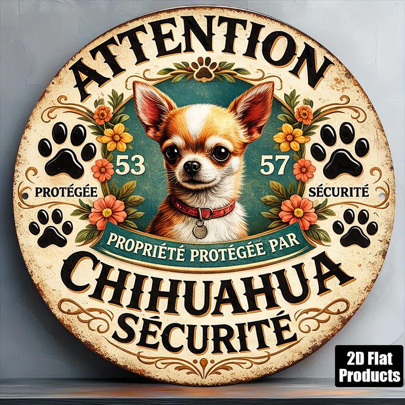 pc InXCm D Flat Round Sign Vintage Plaque about Chihuahua Security Chihuahua Sanctuary Decorative Sign Suitable