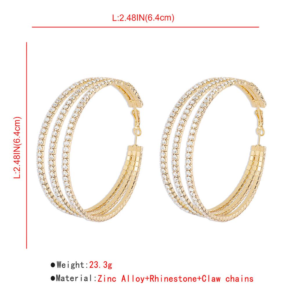 Exaggerated multi-layer circle earrings full rhinestone nightclub wind ear ring retro sexy earrings.