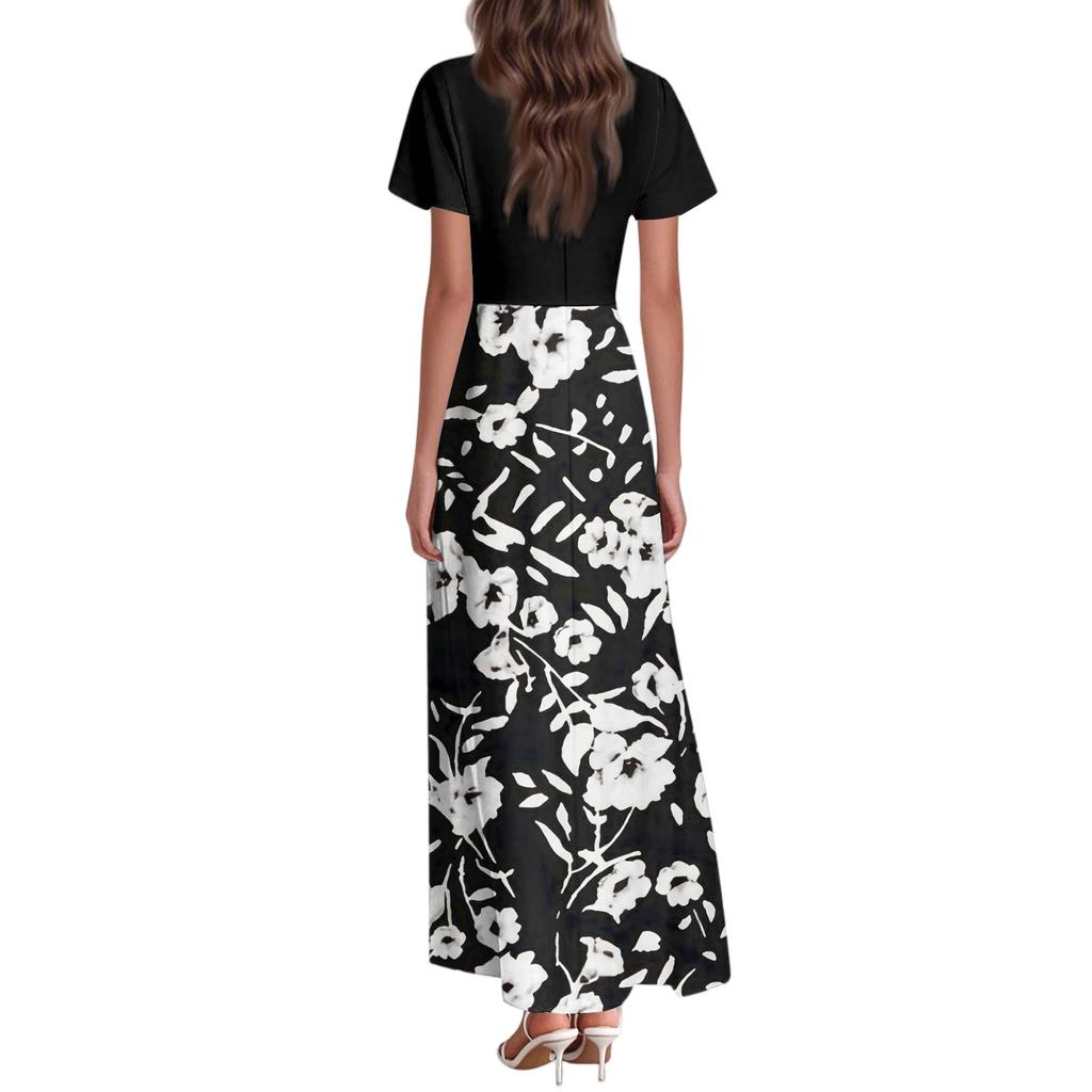 Rochie de vară casual cu imprimeu floral pentru femei, decolteu în V, mânecă scurtă