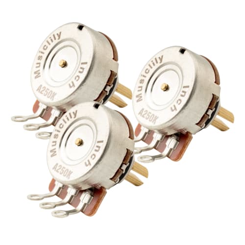 Musiclily Pro HD A250K Brass Guitar Pots, 24-Spline, Fine, Split Shaft, 250k, A-Curve (3 Pieces)