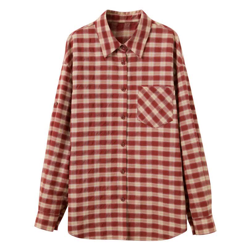 SanCai 2026 Autumn Plaid Loose Lapel Shirt