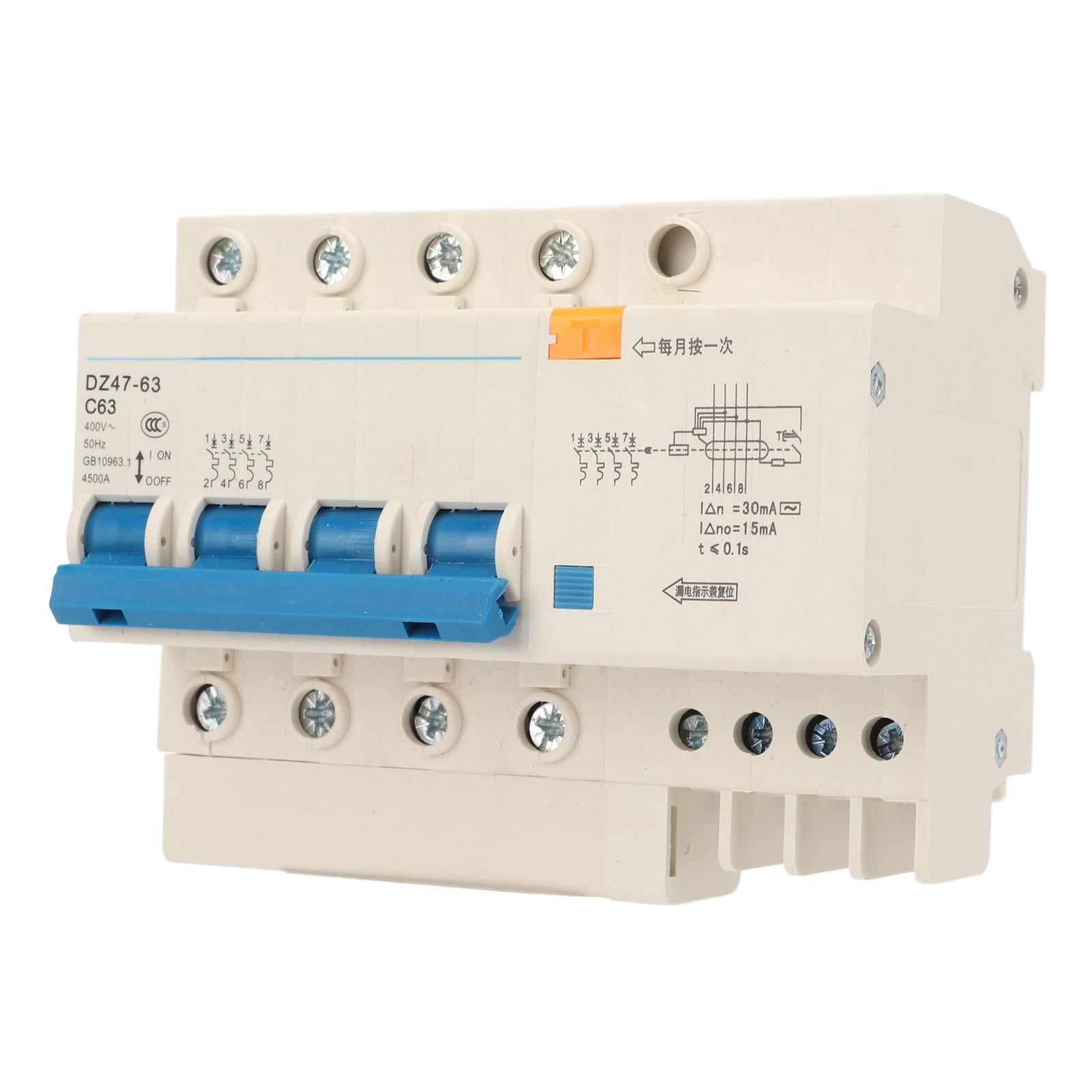 

4P Circuit Breaker Good Current Protection Device Pa66 Shell 4500A Breaking Capacity DIN Rail Mount Circuit Breaker 400V