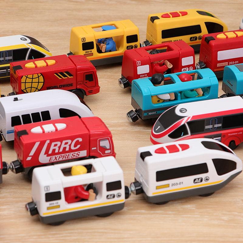 RC Electric Train Set Locomotive Magnetic Train Diecast Slot Toy Fit for Brand Wooden Train Railway Track Toys for Kids Gifts