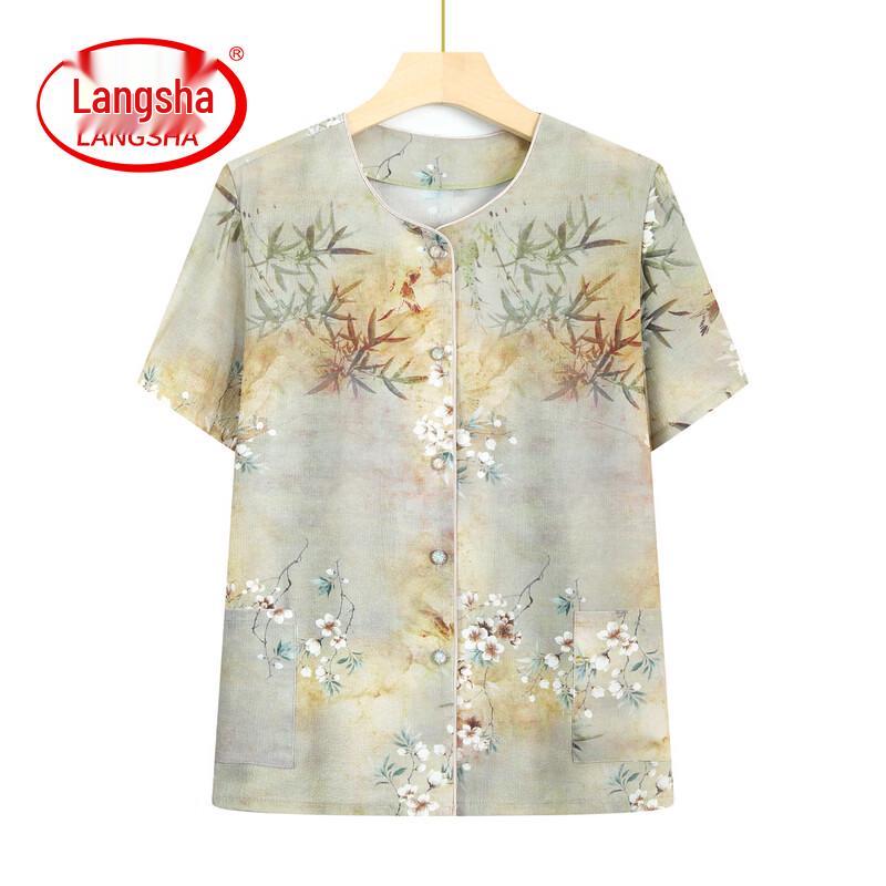 LangSha Elderly Women's Summer Floral Short Sleeve Set