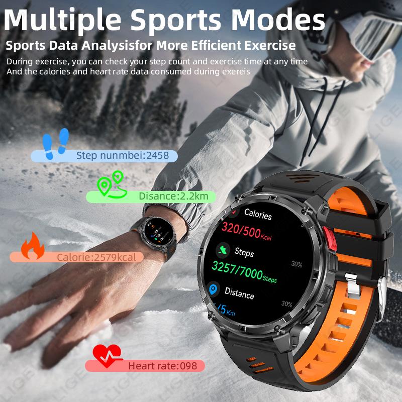 New Military Smart Watch 1100mAh Battery Compass LED Flashlight Men Outdoor Sport Watches Bluetooth Call 1.7" HD Smartwatch