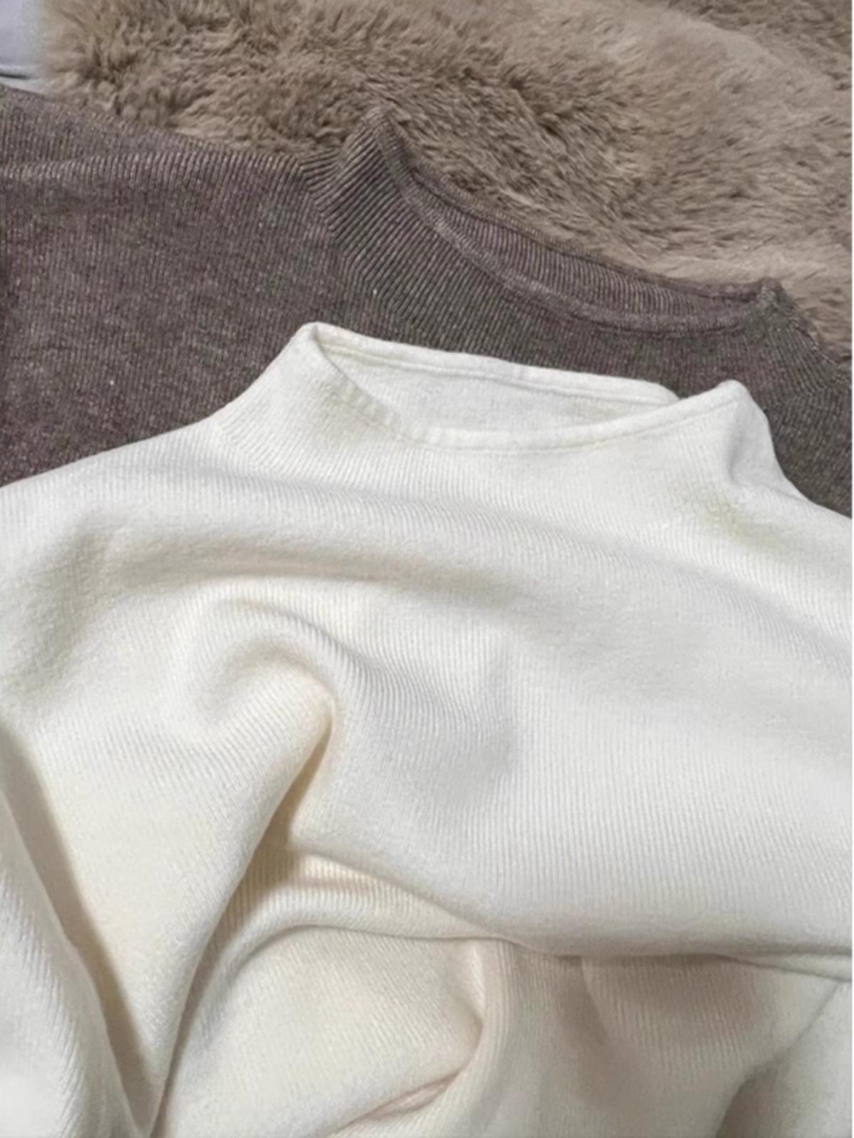 

Женский мягкий приталенный свитер абрикосового цвета - Полувысокий воротник, Длинный рукав, Универсальный вязаный топ для весны и осени One Size