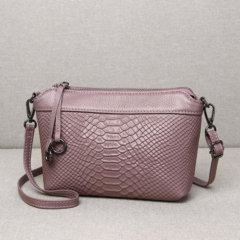 

Сумка-мессенджер из коровьей кожи с узором личи и первым слоем, летняя, модная сумка для мобильного телефона из кожи со змеиным узором светло-фиолетовый
