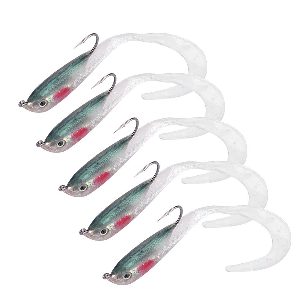 5PCS Fish Lures Artificial Fake Bait Soft Lures Seabass Fishing Tackle with Hook SO0504