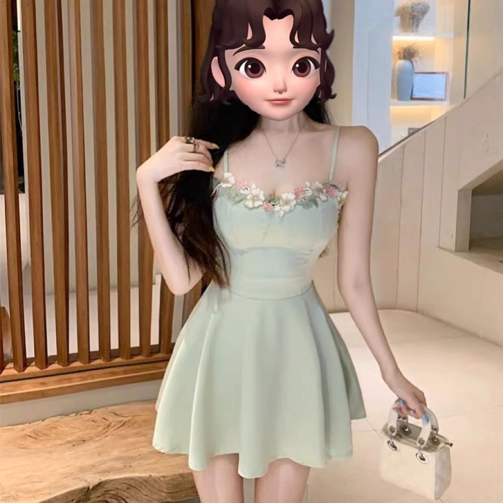 

Летнее милое платье-сарафан с иностранным цветком, женское, с завышенной талией, юбка-труба XL- (recommended 110-60kg)