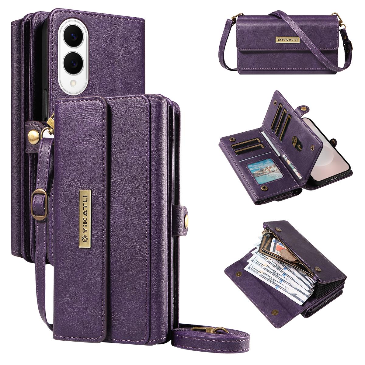 

For Samsung Galaxy S25 Edge Case YIKATU YK-008 Zipper Wallet Leather Phone Cover with Shoulder Strap