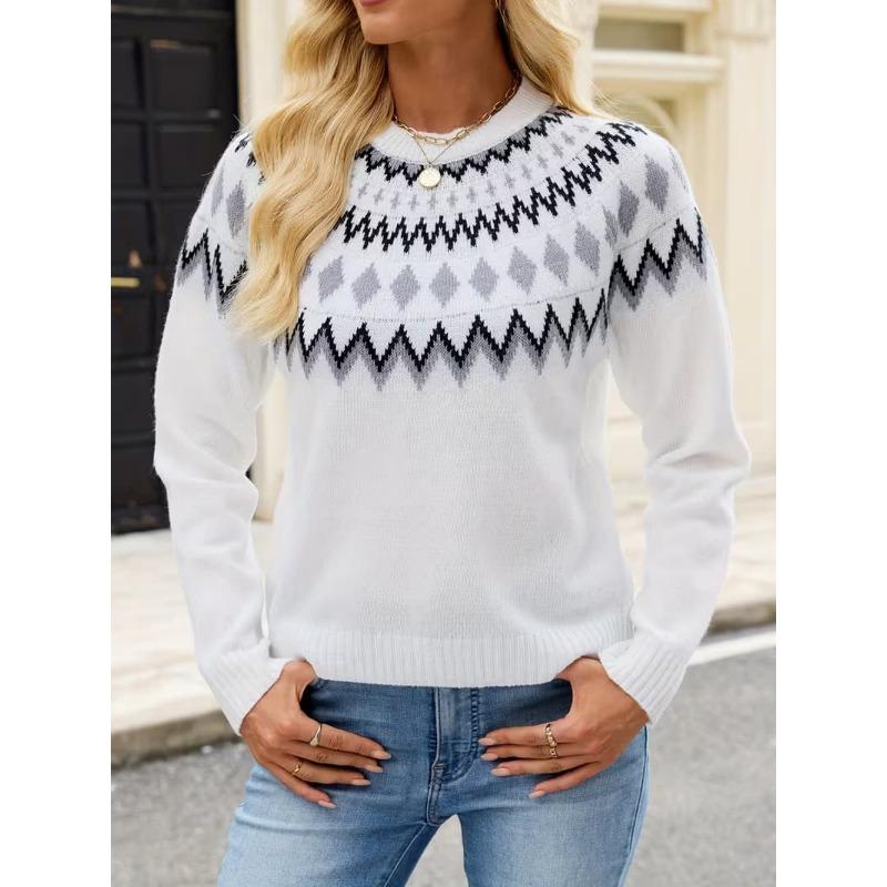 3D Lightweight Casual Crew Neck Long Sleeve Sweater, Young Fashion Trendy Relaxed-Fit Knit Top