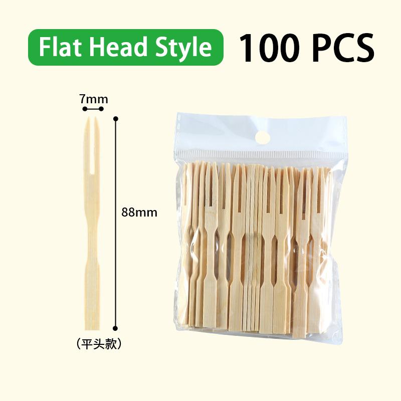100PCS Bamboo Disposable Wooden Fruit Fork Fruit Toothpick Dessert Fork Set Party Home Tableware Supplies Disposable Forks SGC02
