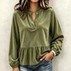 Women's Casual Corduroy V-Neck Ruffle Long Sleeve Top