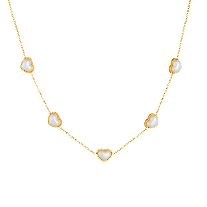 Heart Pearl Jewelry Set For Women Gold Plated Stainless Steel Necklace Bracelet Earrings