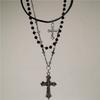 Gothic Punk Y2K Metal Cross Pendant Necklace For Women Men Lovers Vintage Multi Layer Bead Necklaces 90s EMO Charm Jewelry Gift