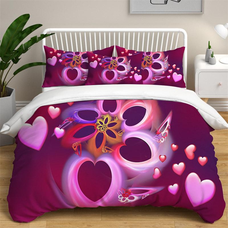 Love Heart Bedding Collections Queen Size Microfiber Romantic Wedding Duvet Cover Collection Gift For ValentineS Day For Girls Women Bedroom