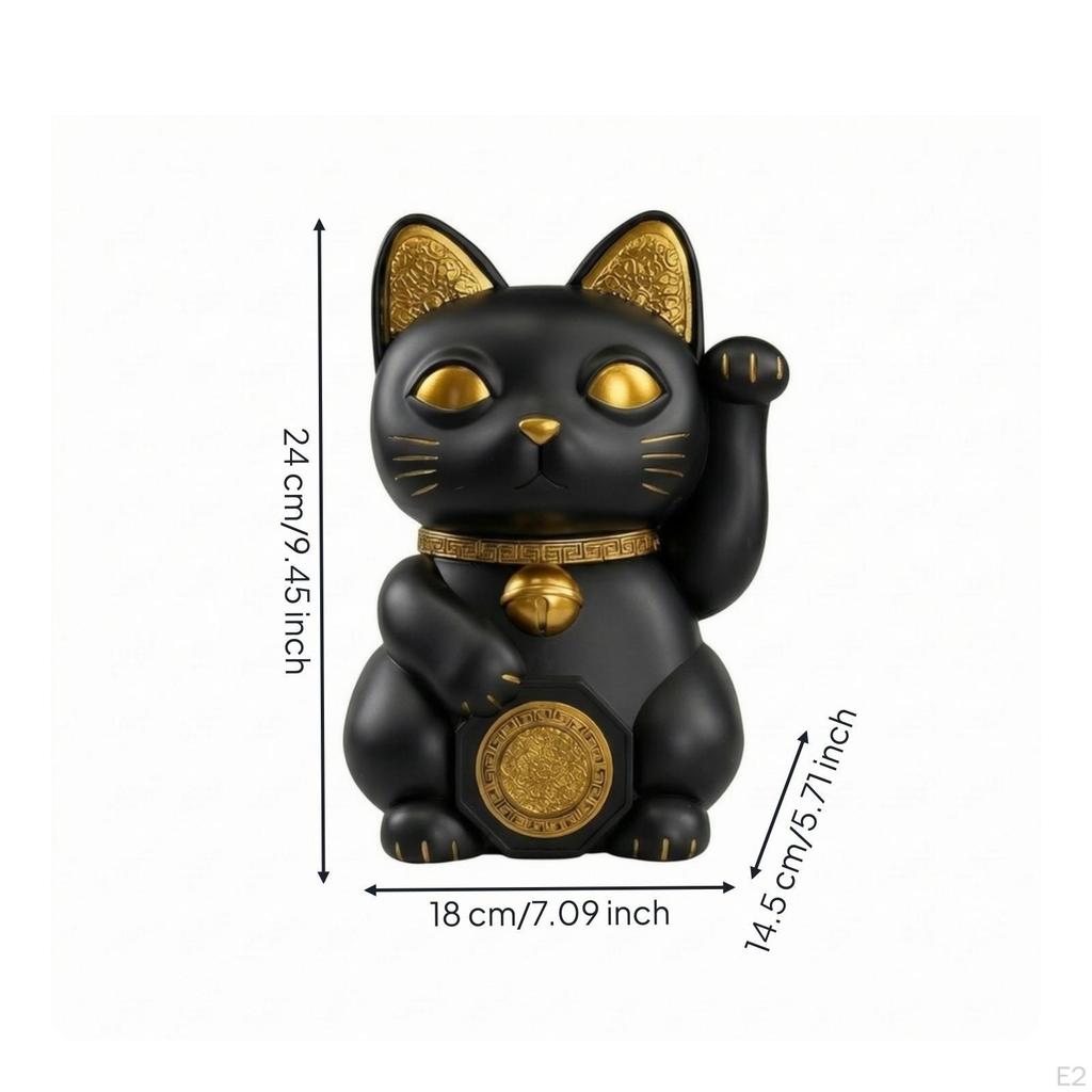 Maneki Neko Mattschwarz Harz Glückskatze Modern für Eingangsbereich, Schreibtisch