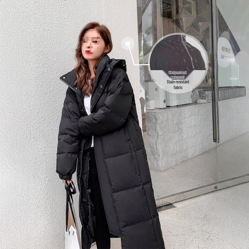 Women's 2025 Winter Super Long Over-the-Knee White Duck Down Jacket - Thick, Loose, Couple's Style, Central Academy of Drama Inspired.