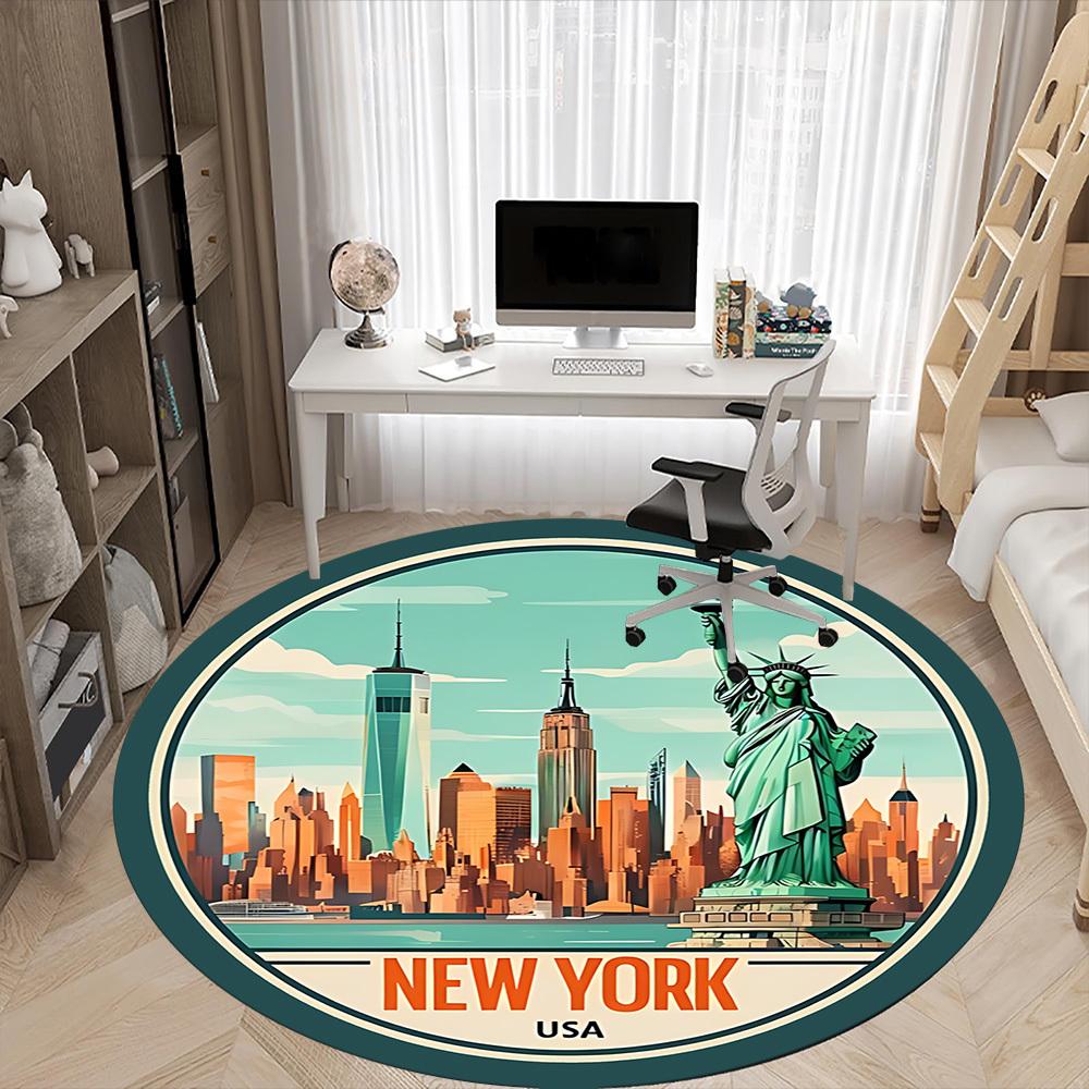 1pc New York Cityscape Office Round Area Rug, Indoor Mat Suitable ForOffice, Under Office Chairs Bedroom Living Room Home Decor, Room Deco,  N72