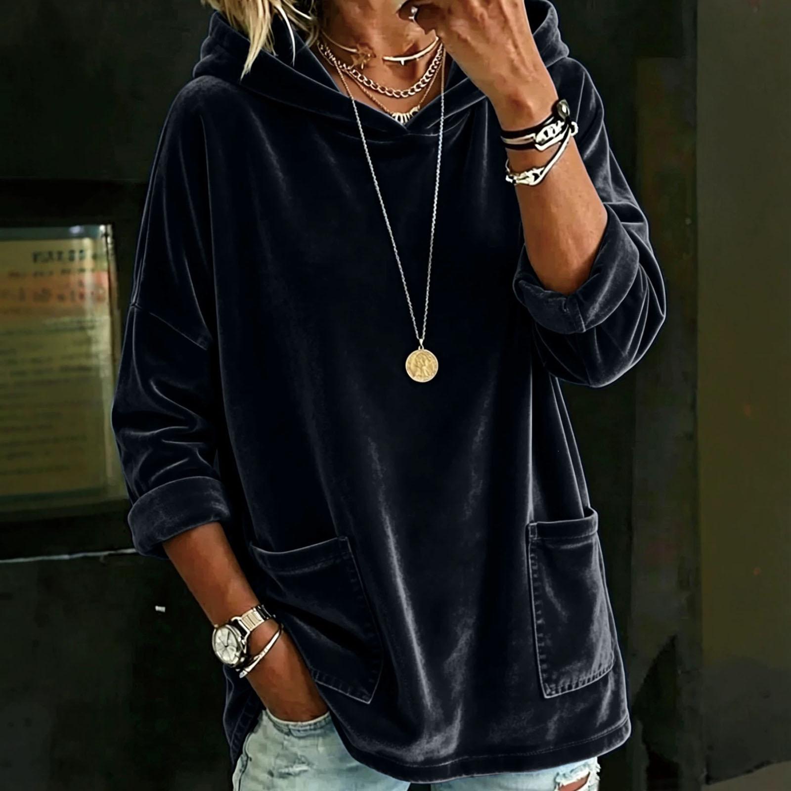 Women s Casual Loose Fit Hoodie Color Long Sleeve Pullover XXL