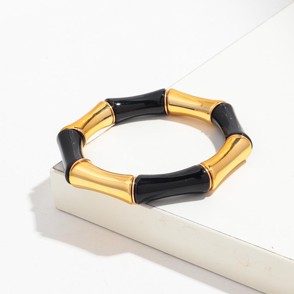 Retro Chunky Bamboo Curved Tube Acrylic Bracelets for Women New Trendy Resin Beaded Stretchy Stack Bangle Couple Jewelry Gifts