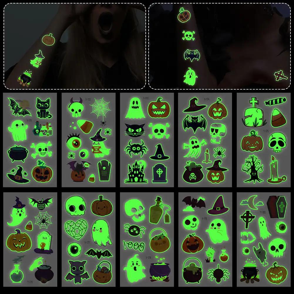 Spider Temporary Tattoo Sticker Realistic Waterproof Design Semi-Permanent Glow-in-the-darkScary Fake Tattoo for Halloween